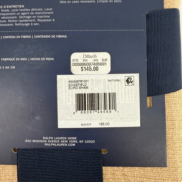 Ralph Lauren Edgefield Linen Euro Sham 26" Square Natural Beige - Picture 7 of 8